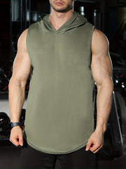 Men's Summer Sleeveless Hooded Tank Top Stretch Breathable Active Loose Fit