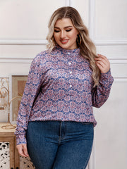 Boho Blouse Women's Plus Allover Print Mock Neck Pullover Shirt Top