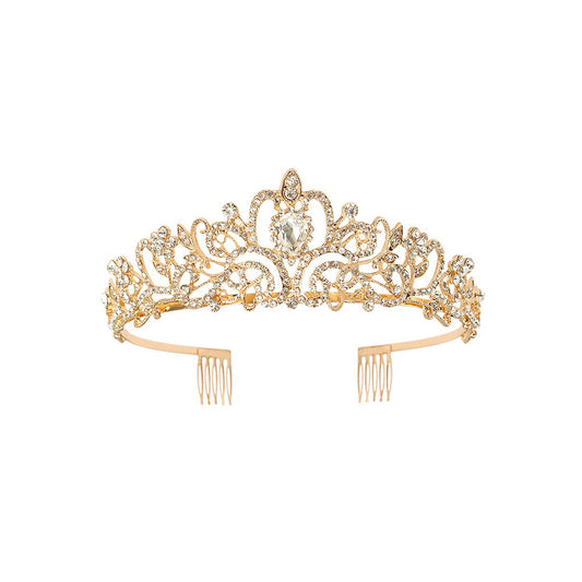Pink Crystal Tiara Crown Women Girls With Combs