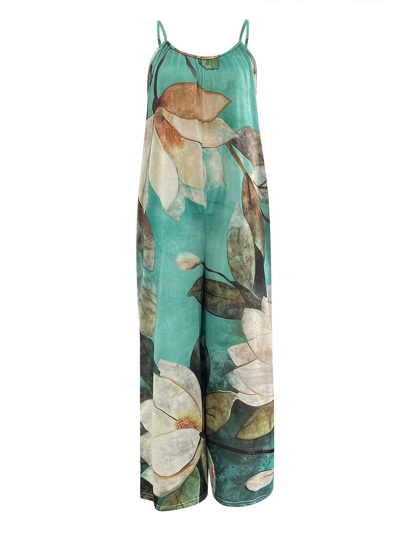 Bohemian Lotus Print Wide Leg Jumpsuit