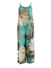 Bohemian Lotus Print Wide Leg Jumpsuit