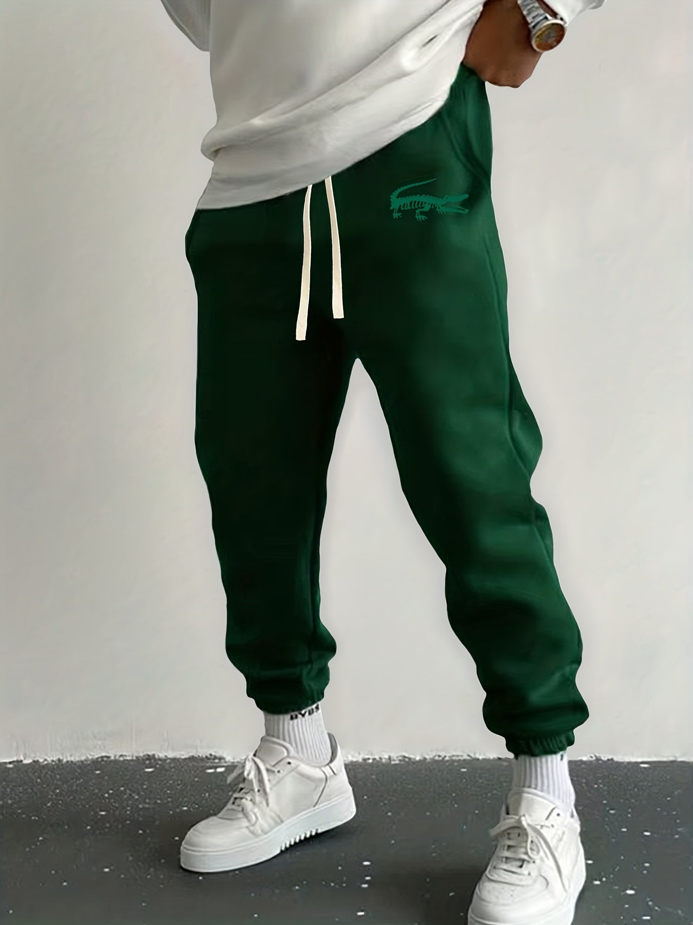 Crocodile Print Drawstring Sweatpants Loose Fit Men's Casual Joggers