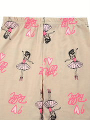 Girls Ballet Girl Graphic Pajamas Set Short Sleeve Tee & Shorts Sleepwear