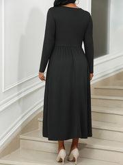 Maxi Dress Long Sleeve Round Neck Solid