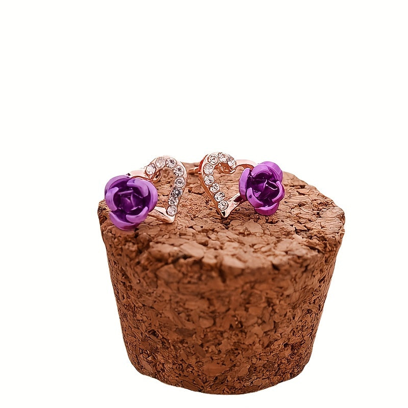 Love Rose Flower Stud Earrings for Women