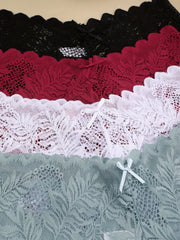 4pcs Lace Boyshort Panties Floral Semi-sheer Scallop Trim Intimates Lingerie