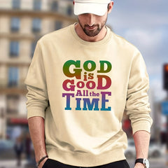 GOD IS GOOD Print Sweatshirt Men's Casual Graphic Crew Neck Pullover