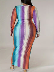 Colorblock Long Sleeve Maxi Bodycon Dress