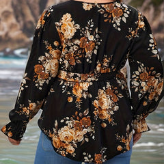 Plus Size Romantic Blouse Women's Plus Floral Print Long Sleeve