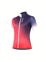 Ombre Letter Print Full Zip Cycling Jersey Women's Activewear