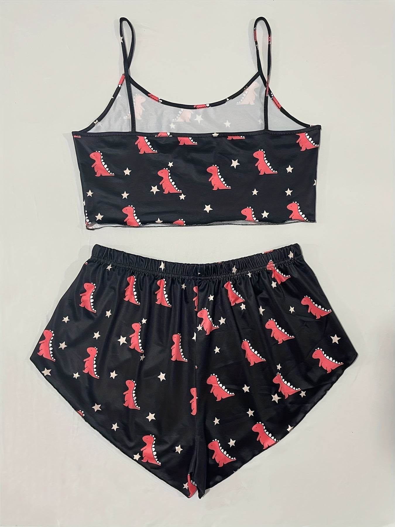 Dinosaur & Star Print Crop Cami Top & Shorts Pajama Set