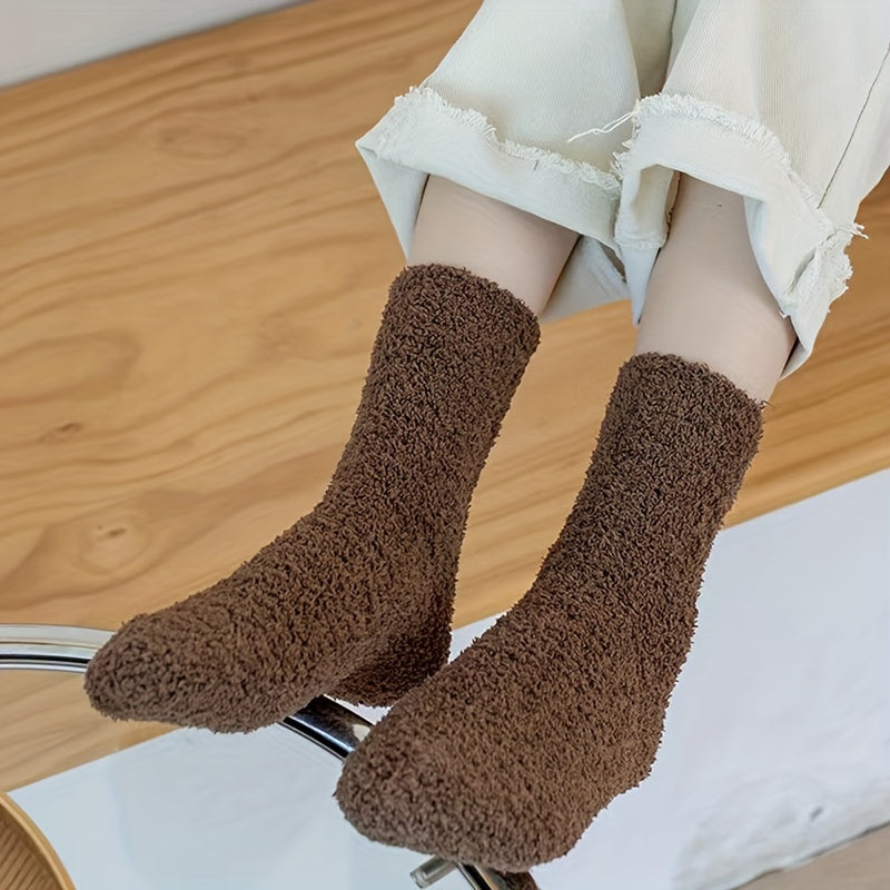 5 Pairs Fuzzy Socks Warm & Comfy Mid Tube Stockings for Women