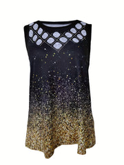 Printed Tank Top Crew Neck Sleeveless Summer Top