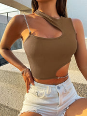 Asymmetrical Crop Top Sexy Sleeveless Top For Summer
