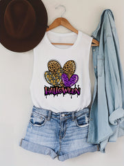 Halloween Heart Print Tank Top Sleeveless Crew Neck Summer Top
