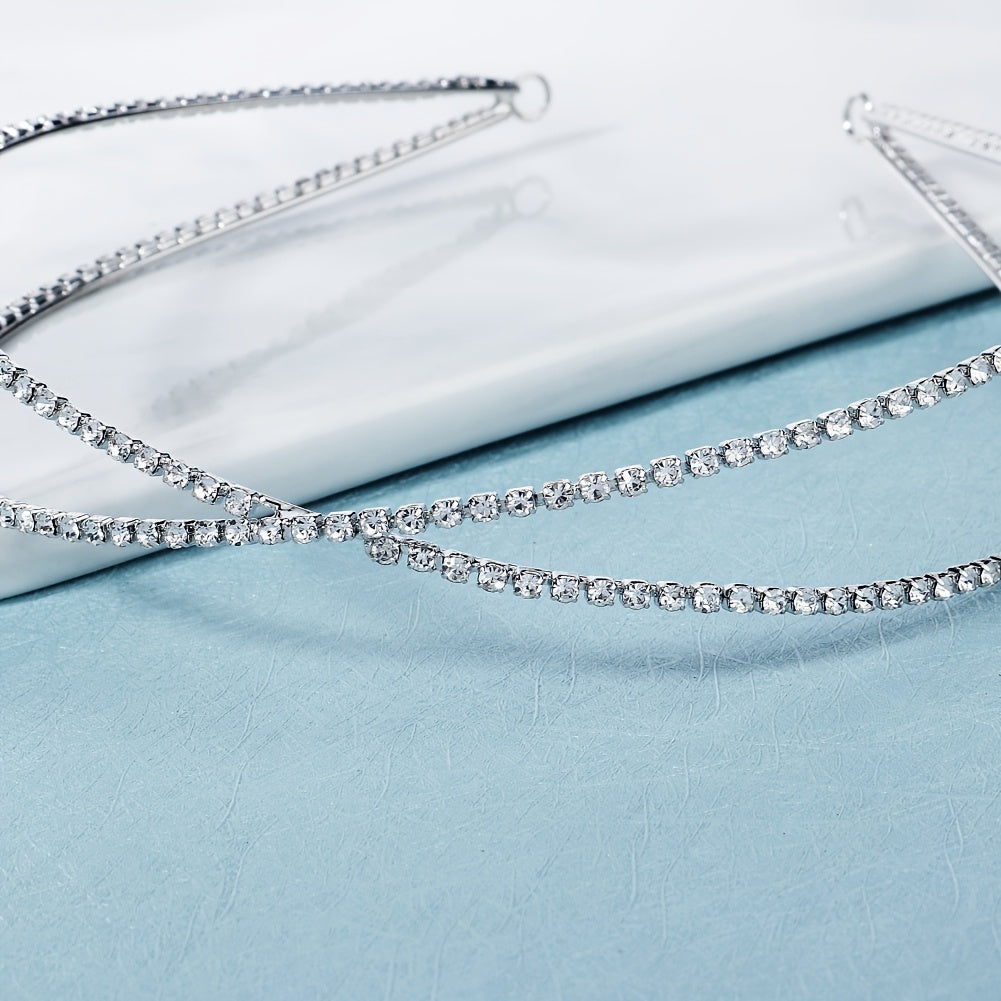 Double Row Cross Rhinestone Headband for Bridal Party Wedding