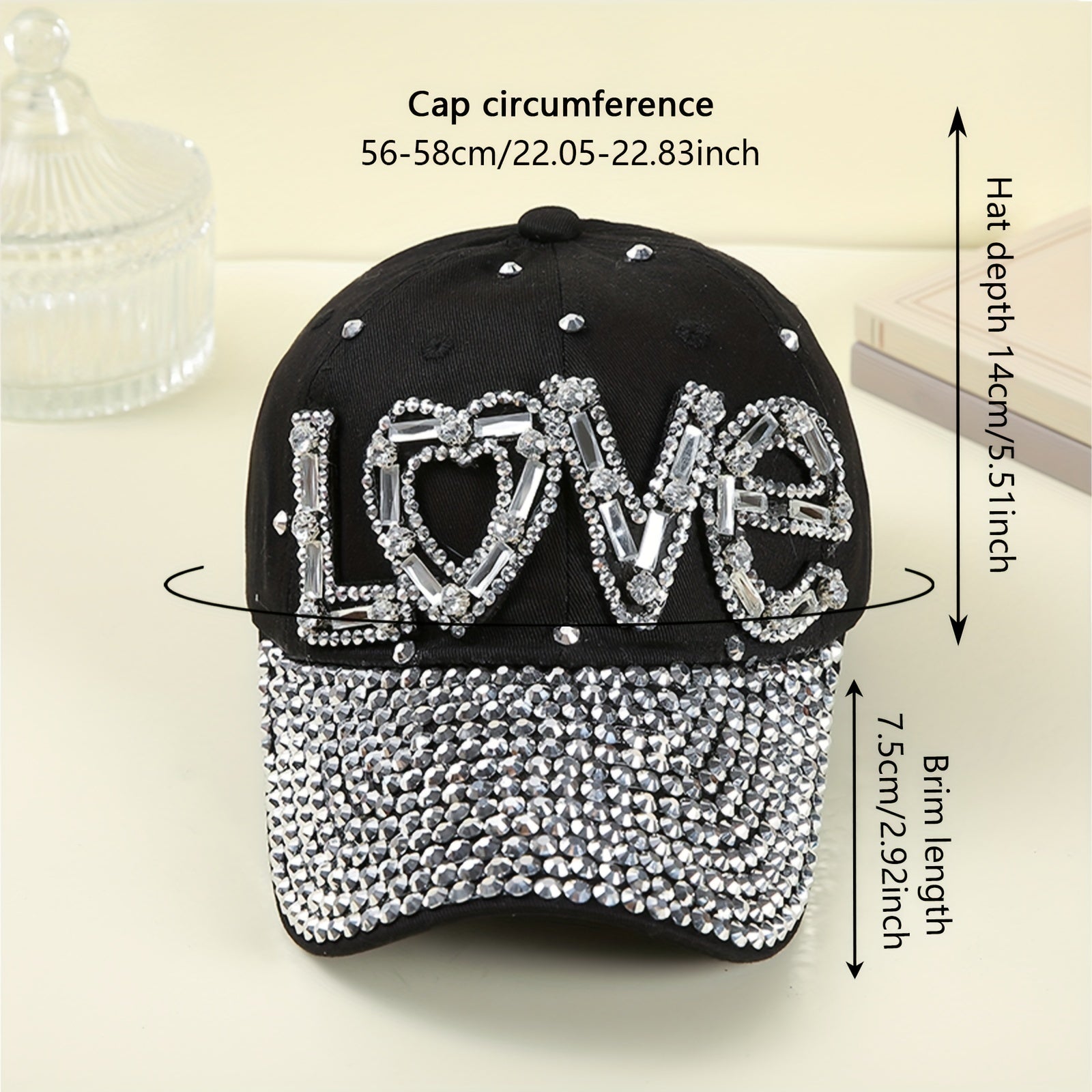 LOVE Rhinestone Decor Baseball Cap Sun Hats Adjustable Golf Dad Hats For Women