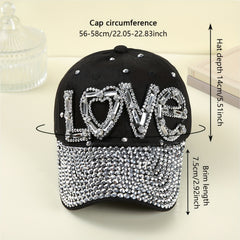 LOVE Rhinestone Decor Baseball Cap Sun Hats Adjustable Golf Dad Hats For Women