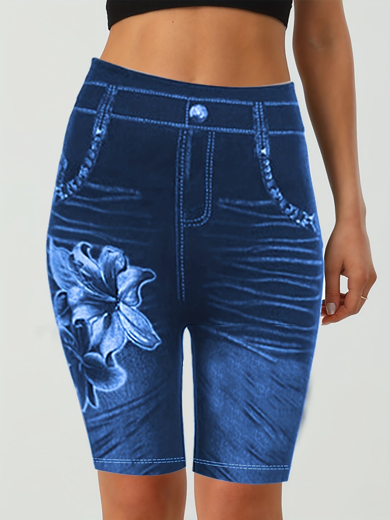 Flower Print Slim Leggings Casual Skinny Shorts Leggings