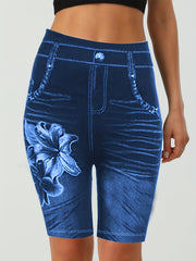 Flower Print Slim Leggings Casual Skinny Shorts Leggings