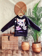 Starry Kitties Graphic Hoodies Girls Comfy Hooded Pullover