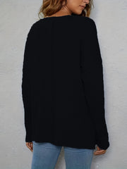 Casual Knit Top Women's Plus Solid Waffle Pattern Long Sleeve