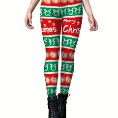Christmas Print Skinny Leggings Elastic Waist Stretchy Leggings