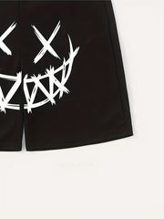 Boy's Happy Face Print T-shirt & Drawstring Shorts Set