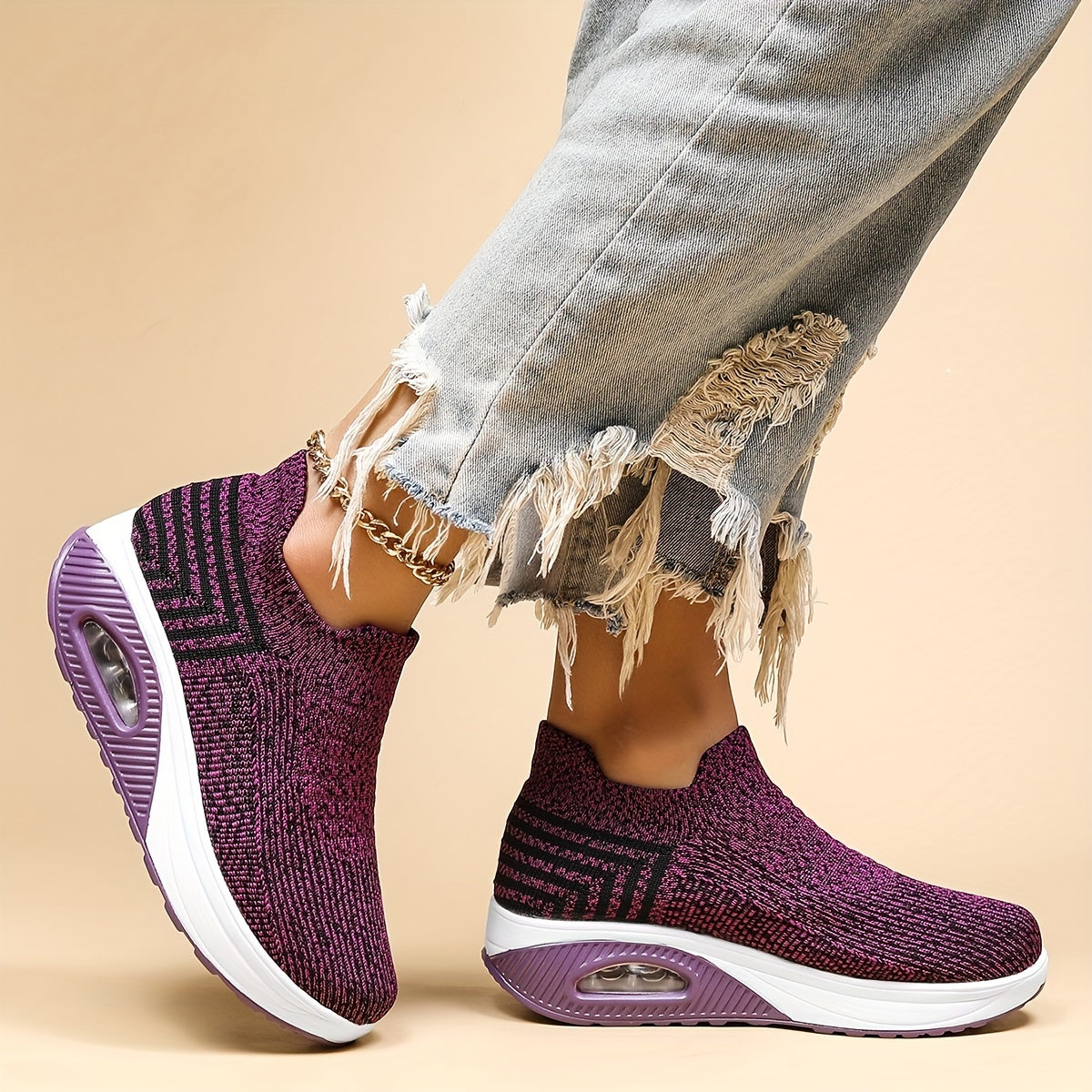 Women's Breathable Knit Slip-On Sneakers with Air Cushion