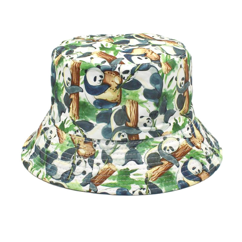 Colorful Print Bucket Hat Panda Dog Flower Cartoon Cloche Hat