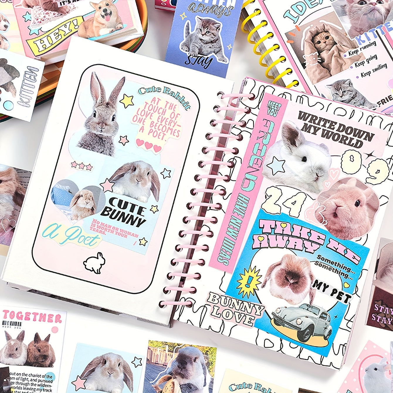 50 Creative Cartoon Cat Rabbit Puppy Bear Pattern Journal Stickers