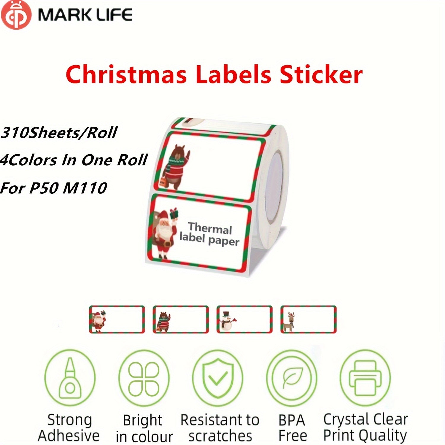 310pcs Christmas Thermal Labels 40x20mm for P50 M110 Printer