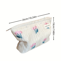 Flower Pattern Ruched Cosmetic Bag Portable Travel Makeup Bag