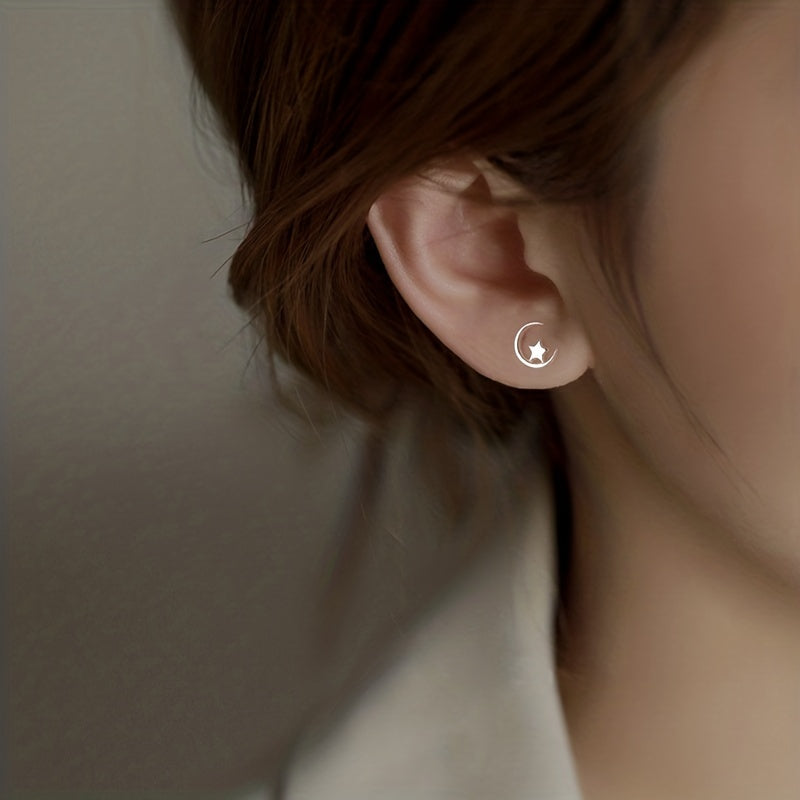 Hollow Moon Star Stud Earrings for Girls