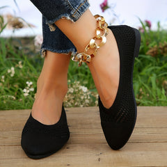 Women's Breathable Knit Flat Shoes Casual Pointed Toe Work Shoes