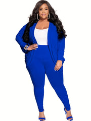 Women's Plus Size Solid Cardigan & Leggings Outfits Set