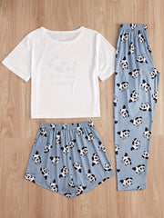 Panda Print Pajamas Set Short Sleeve - Women's Sleepwear