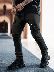 Men's Drawstring Cargo Pants Zip Pocket Slim Fit Outdoor Pants