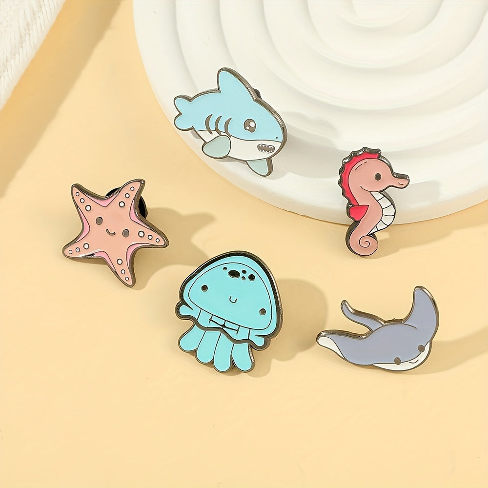 Y2K Marine Animal Brooch Set - Jellyfish and Pink Starfish Enamel Pins