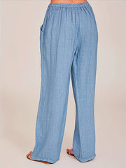 Wide Leg Pants Drawstring Pockets Women's Clothing