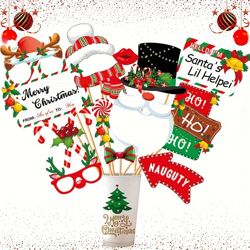 28pcs Christmas Photo Props Family Gathering Party Decoration