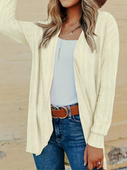 Solid Ribbed Long Sleeve Open Front Cardigan