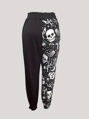 Skull Print Elastic Waist Jogger Pants Casual Loose Pants