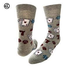 Men's Mid calf Cotton Socks Poker Pattern Gray Sports And Leisure Socks