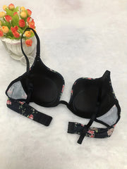 Floral Print Scoop Bra Comfy Push-Up Lingerie