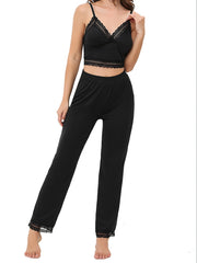 Lace Stitching Lounge Set V Neck Cami Top & Pants Women's Loungewear
