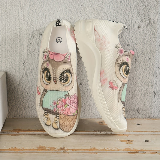 Owl Print Soft Comfort Running Shoes Shock Absorption Non Slip Sneakers