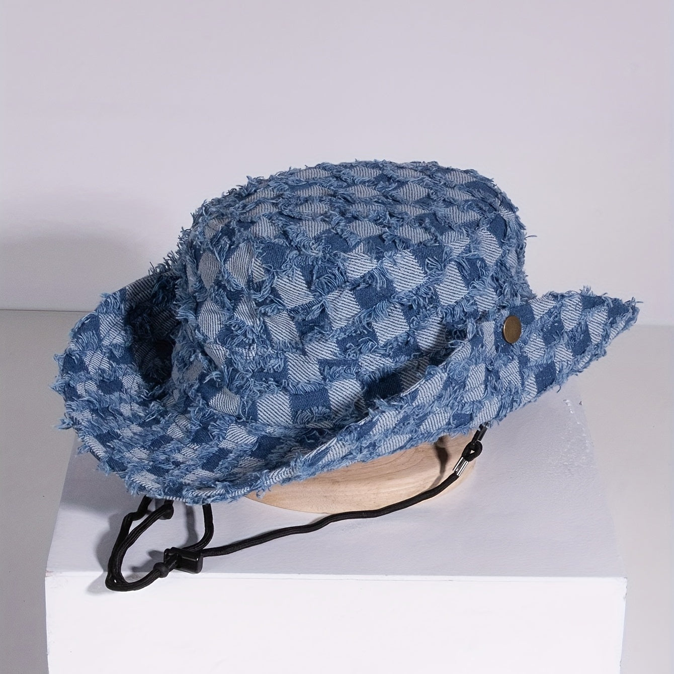 Plaid Pattern Denim Cowboy Hat Hip Hop Sunscreen Bucket Hat Unisex