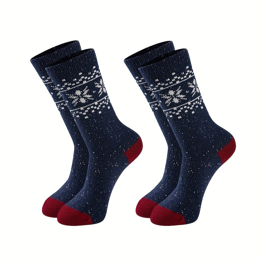 Snowflake Print Mid Tube Socks 2 Pairs Women's Stockings & Hosiery