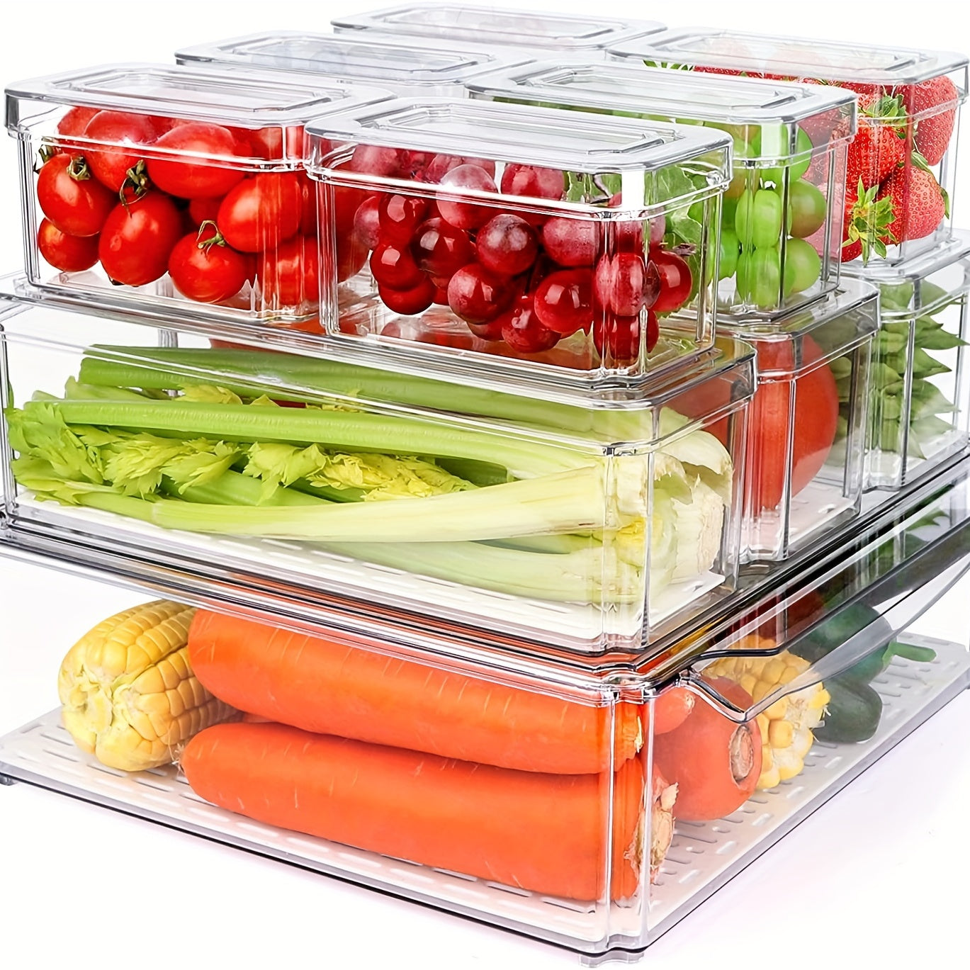 10pcs PET Refrigerator Storage Box Pantry Organization With Lids